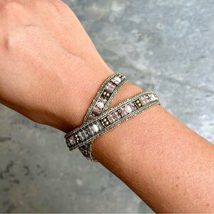 Sterling Silver Beaded Button Clasp Wrap Bracelet, Silpada